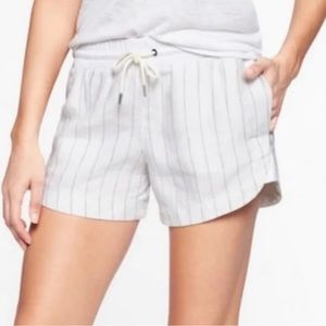 Athleta Beachside Bali White stripped Linen Elastic Waist Shorts Size 12